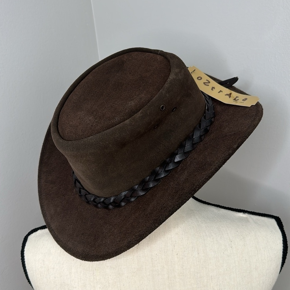 Oztrala Men’s Dark Brown Premium Leather Collection Suede Hat Sz M/L (NWT)